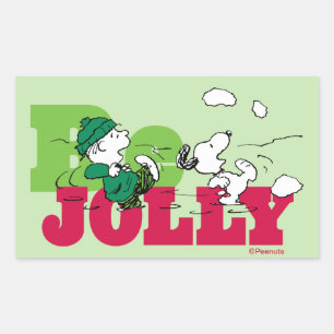 Pegatina Rectangular Cacahuetes   Linus & Snoopy Be Jolly