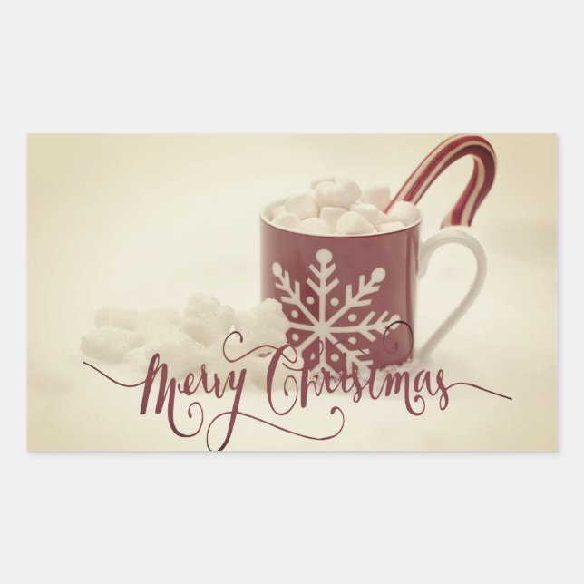 Pegatina Rectangular Cacao vintage Feliz Navidad  (Anverso)