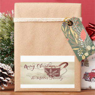 Pegatina Rectangular Cacao vintage Feliz Navidad personalizado