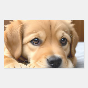 Pegatina Rectangular Cachorro de Golden Retriever