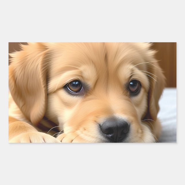 Pegatina Rectangular Cachorro de Golden Retriever (Anverso)