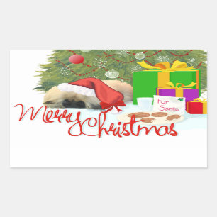 Pegatina Rectangular Cachorro de Pekinés 1er Navidad