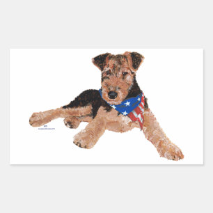 Pegatina Rectangular Cachorro Terrier Patriótico