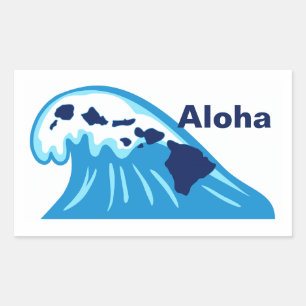 Pegatina Rectangular Cadena Aloha Ocean Wave Hawaii Islands