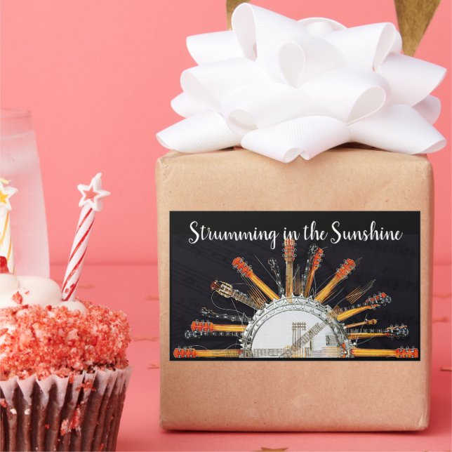 PEGATINA RECTANGULAR CADENAS DE GUITARRA AL SOL (Fiesta)