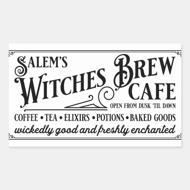 Pegatina Rectangular Café Brew de Salem Witch (Anverso)