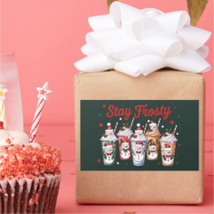Pegatina Rectangular Café con Hielo Permanece Helado Navidad Muñeco de