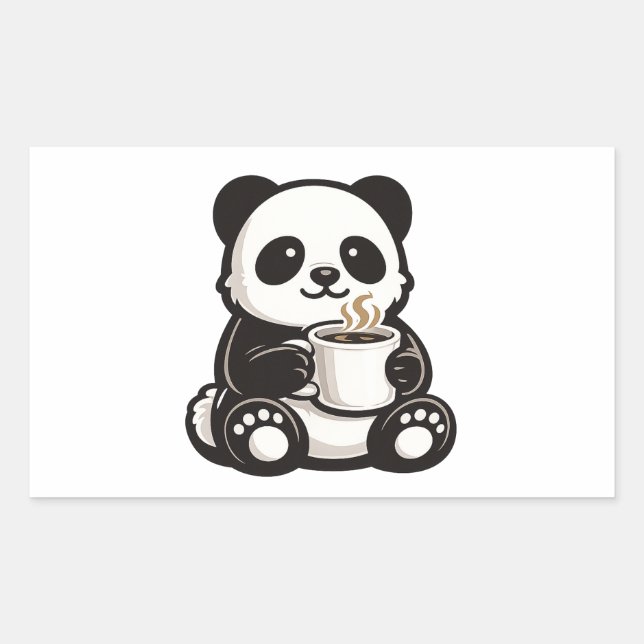 Pegatina Rectangular Café de Panda Adorable – Panda Kawaii Sosteniendo  (Anverso)