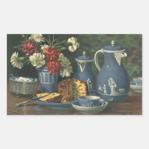 Pegatina Rectangular Café, pastel, té y flores vintage por la tarde