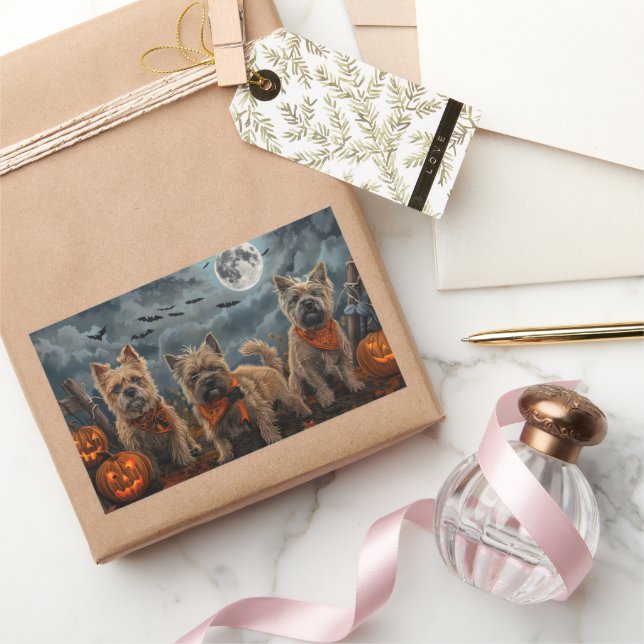 Pegatina Rectangular Cairn Terrier Halloween Spooky (Regalar)