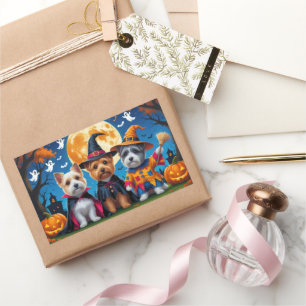 Pegatina Rectangular Cairn Terrier Perro Calabaza Halloween Gracioso