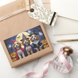 Pegatina Rectangular Calabaza de perro Cockapoo Halloween Gracioso