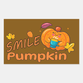 Pegatina Rectangular Calabaza Sonriente