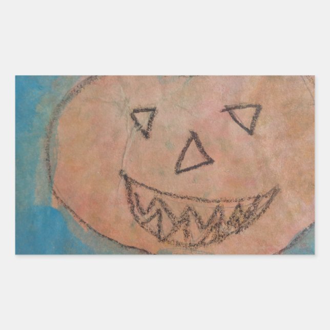 Pegatina Rectangular Calabaza sonriente, acuarela de arte para niños de (Anverso)