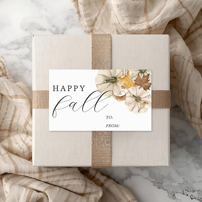 Pegatina Rectangular Calabazas Blancas Elegantes Regalo de Feliz Otoño (Subido por el creador)