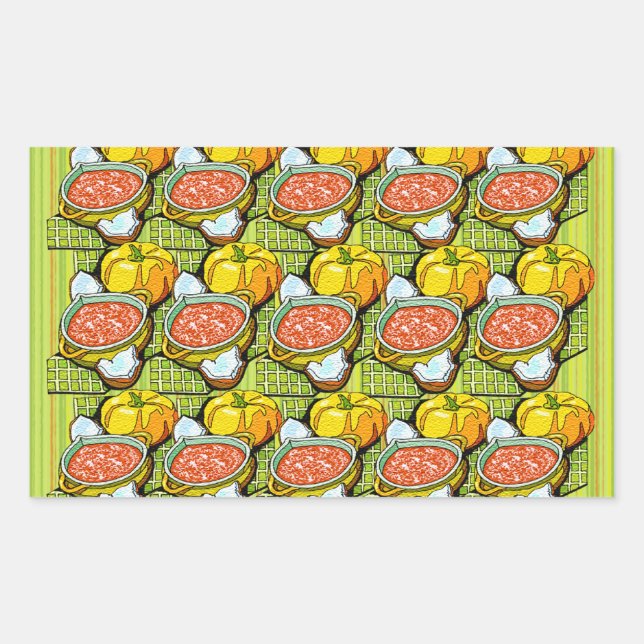 Pegatina Rectangular Calabazas, sopa y fondo a rayas (Anverso)