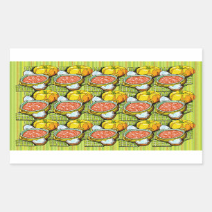 Pegatina Rectangular Calabazas, sopa y fondo a rayas