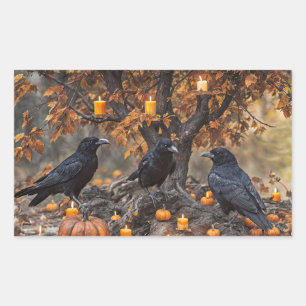 Pegatina Rectangular Calabazas y velas de cuervos de Halloween