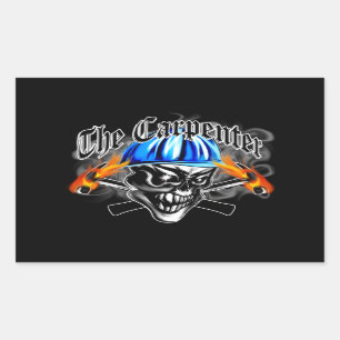 Pegatina Rectangular Calavera carpintero con Gorra duro: El carpintero