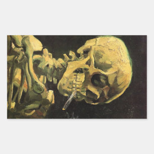 Pegatina Rectangular Calavera con cigarrillo encendido de Vincent van G