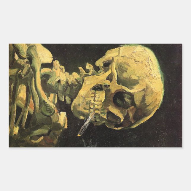 Pegatina Rectangular Calavera con cigarrillo encendido de Vincent van G (Anverso)