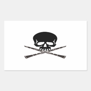 Pegatina Rectangular Calavera con Clarinets y Crossbone