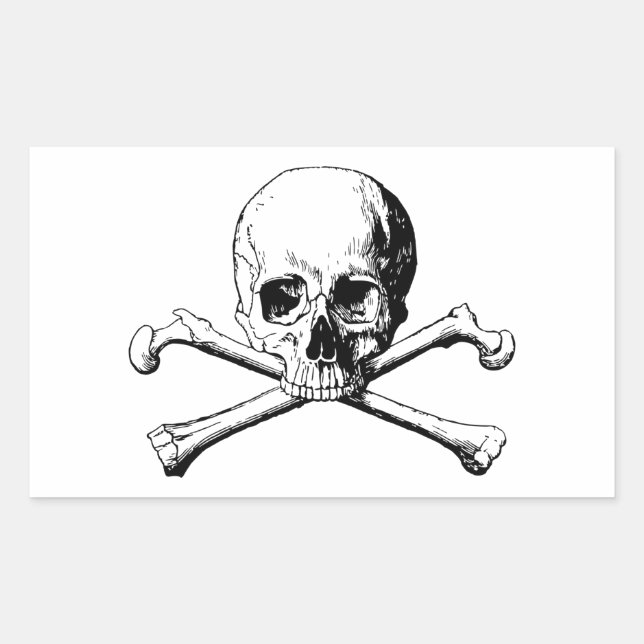 Pegatina Rectangular Calavera cruzada (Anverso)