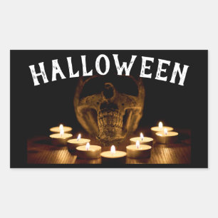 Pegatina Rectangular Calavera de Halloween y velas