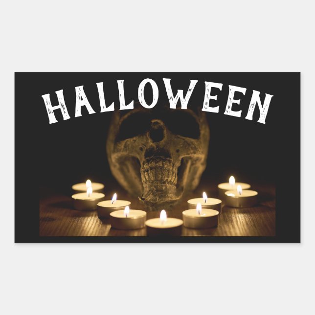 Pegatina Rectangular Calavera de Halloween y velas (Anverso)