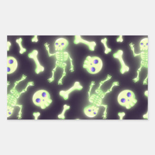 Pegatina Rectangular Calavera de huesos brillantes de piel de Halloween