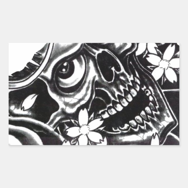 Pegatina Rectangular Calavera de tatuaje japonesa (Anverso)