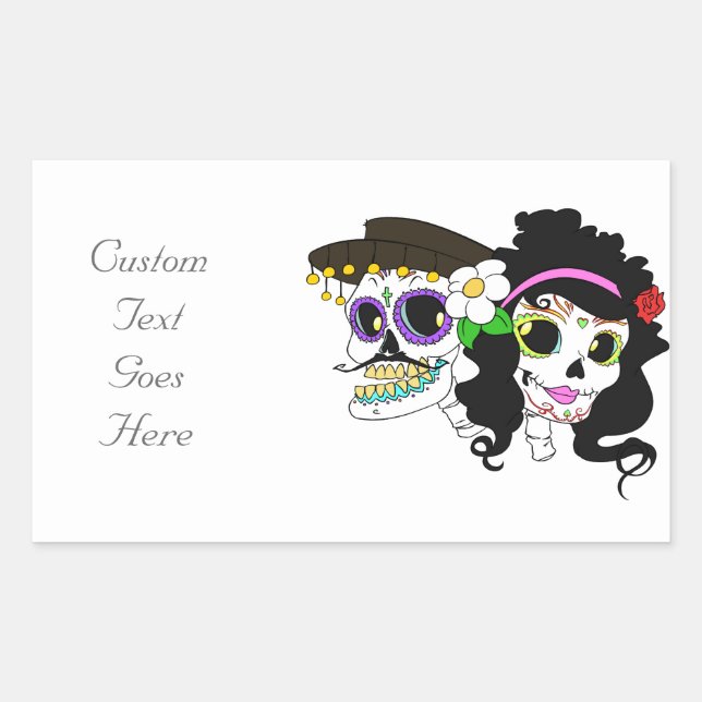 Pegatina Rectangular Calavera festiva mexicana (Anverso)