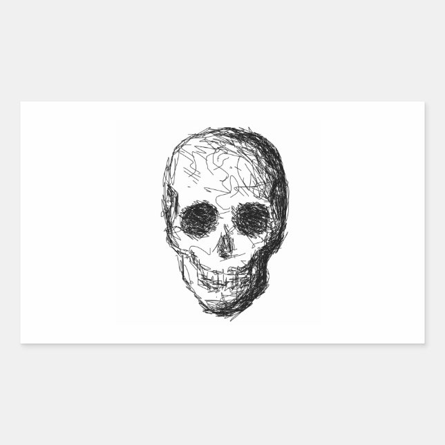 Pegatina Rectangular Calavera negra. (Anverso)