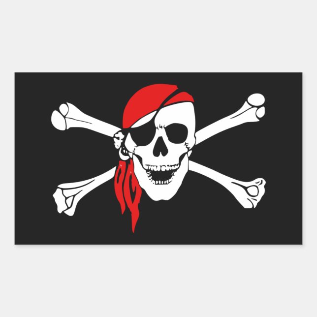 Pegatina Rectangular Calavera pirata y bandera transversal (Anverso)