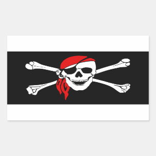 Pegatina Rectangular Calavera pirata y bandera transversal