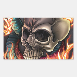 Pegatina Rectangular Calavera + serpiente