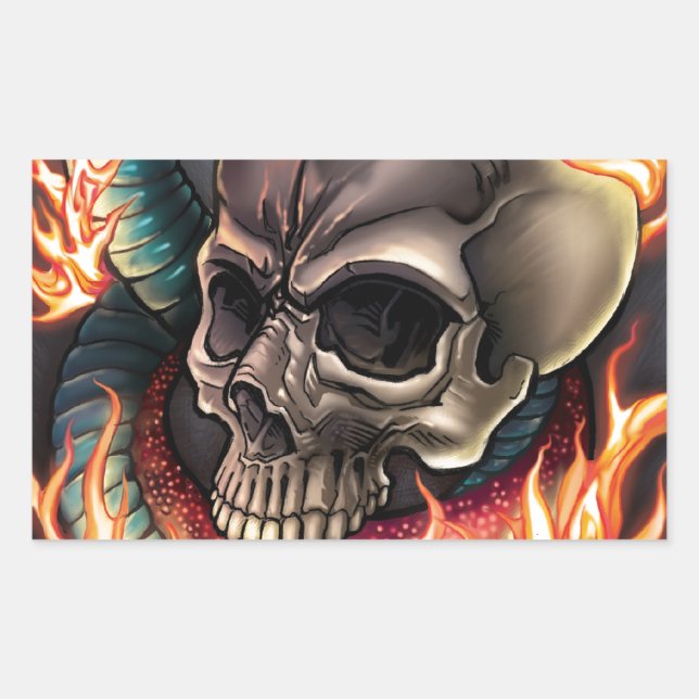 Pegatina Rectangular Calavera + serpiente (Anverso)