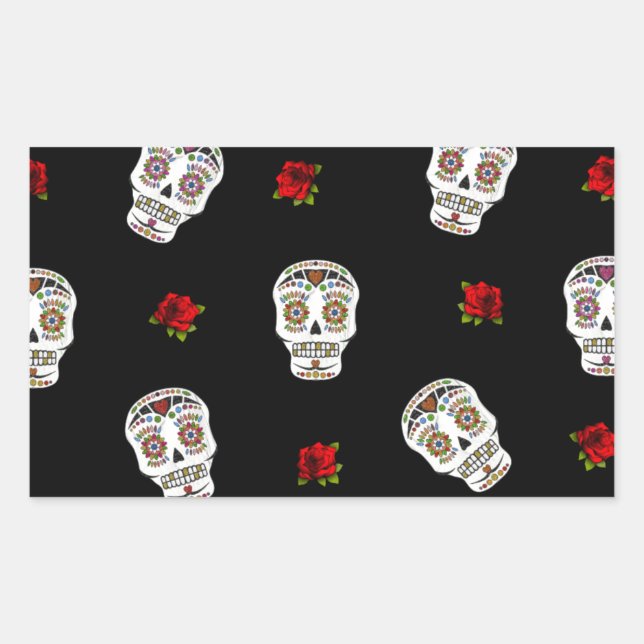 Pegatina Rectangular Calaveras Azucareras Rosas RAB Rockabilly Sobre Ne (Anverso)