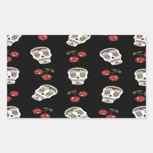 Pegatina Rectangular Calaveras de Azúcar Rockabilly RAB Cerezas Sobre N