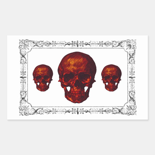 Pegatina Rectangular Calaveras rojas góticas (Anverso)