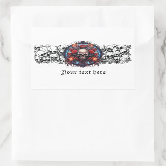 Pegatina Rectangular Calaveras, rosas rojas y llamas diseño gótico pira