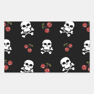 Pegatina Rectangular Calaveras y Cerezas RAB Rockabilly en Negro