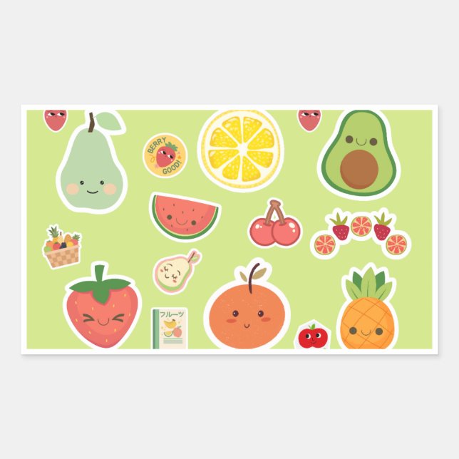 Pegatina Rectangular Calcomanías de Alimentos Tema Frutas (Anverso)