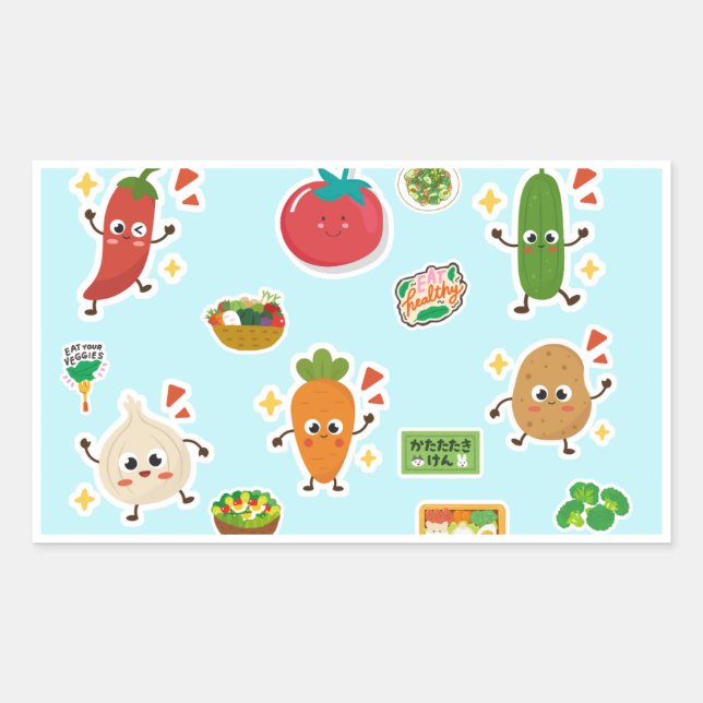 Pegatina Rectangular Calcomasías de alimentos tema vegetal (Anverso)