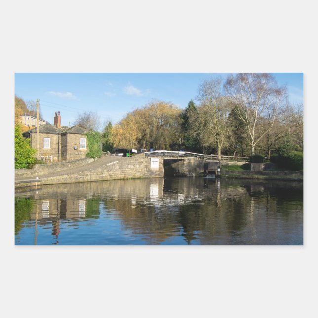 Pegatina Rectangular Calder and Hebble Navigation: Salterhebble Locks (Anverso)