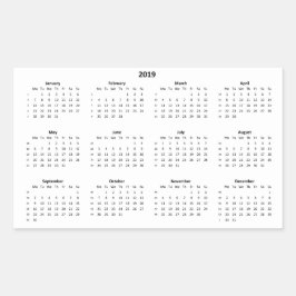 Pegatina Rectangular Calendario 2019
