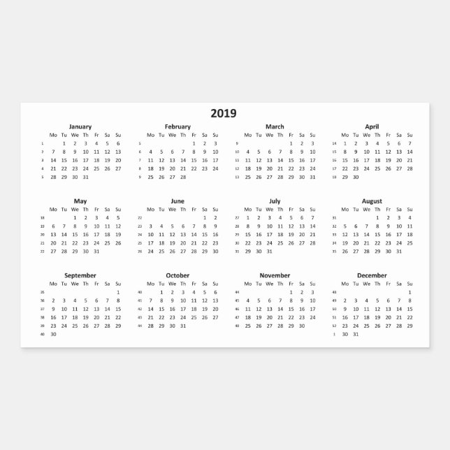 Pegatina Rectangular Calendario 2019 (Anverso)