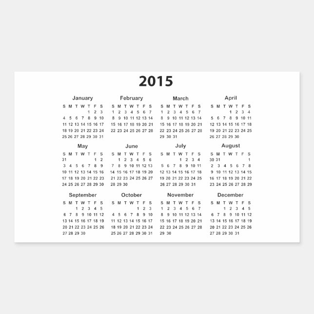 Pegatina Rectangular Calendario de 2015 (Anverso)