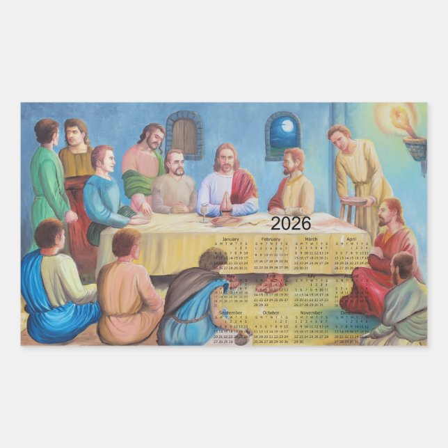 Pegatina Rectangular Calendario La Última Cena 2026 (Anverso)