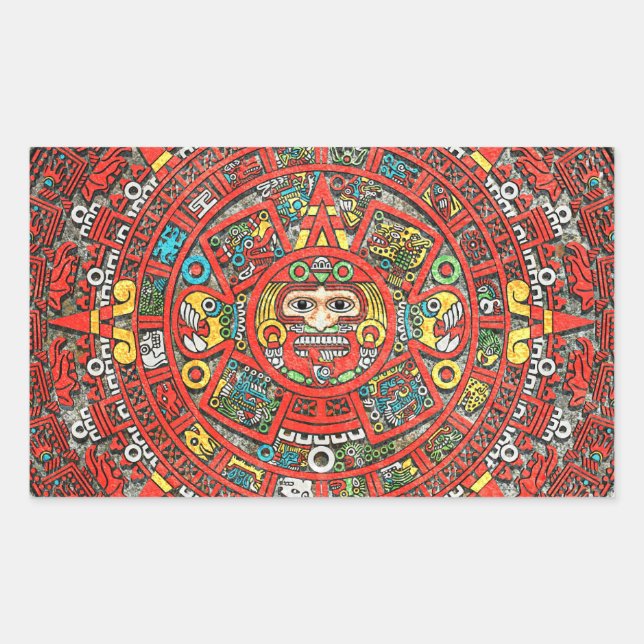 Pegatina Rectangular Calendario maya (Anverso)